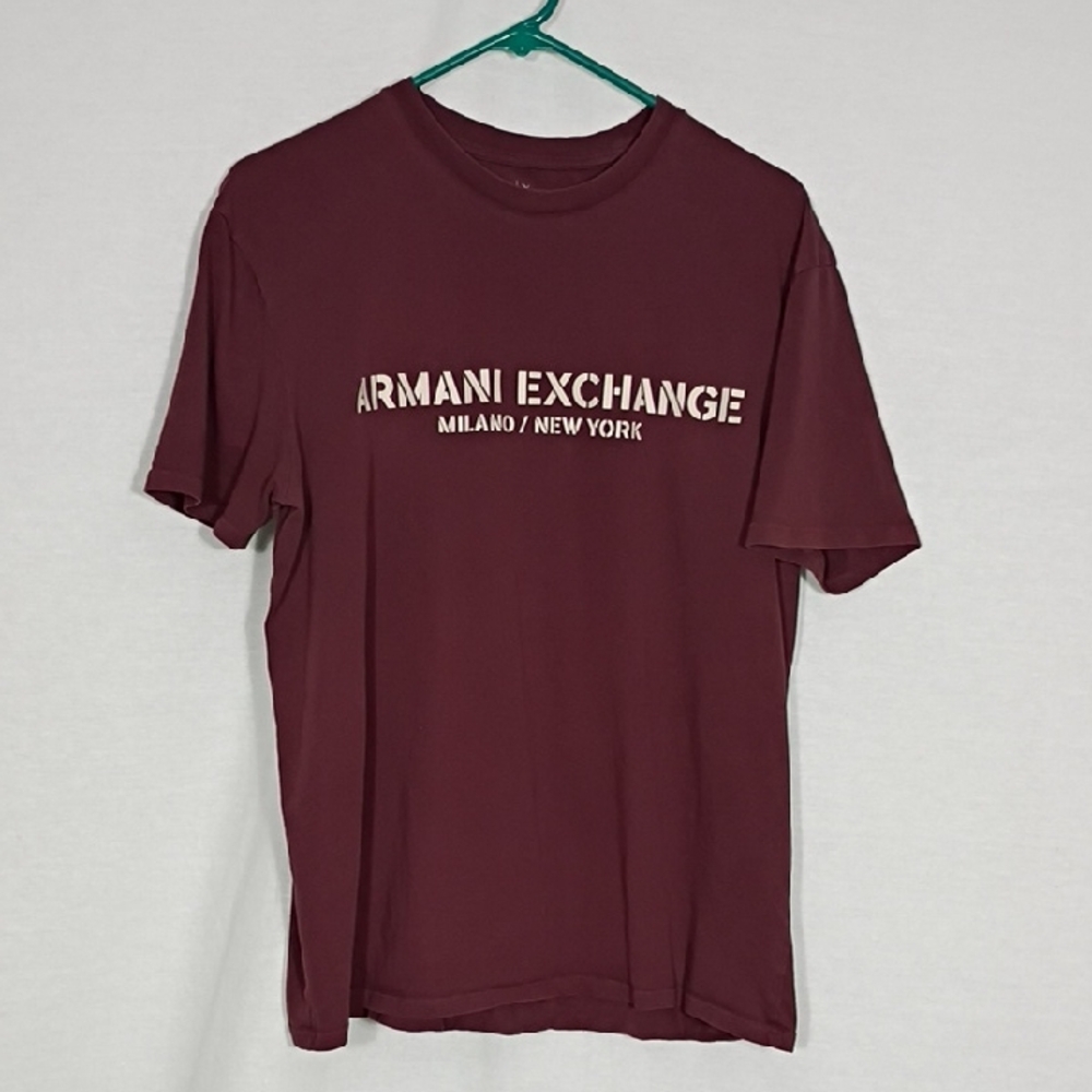 EUC Armani Exchange Men's Burgundy Regular Fit Logo Tee Size Large